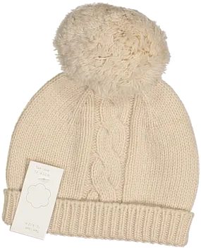 10307A-BEANIE W/POMPOM-Beige