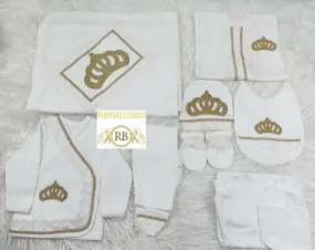 10pcs Newborn Baby Girl Outfit - White/Gold