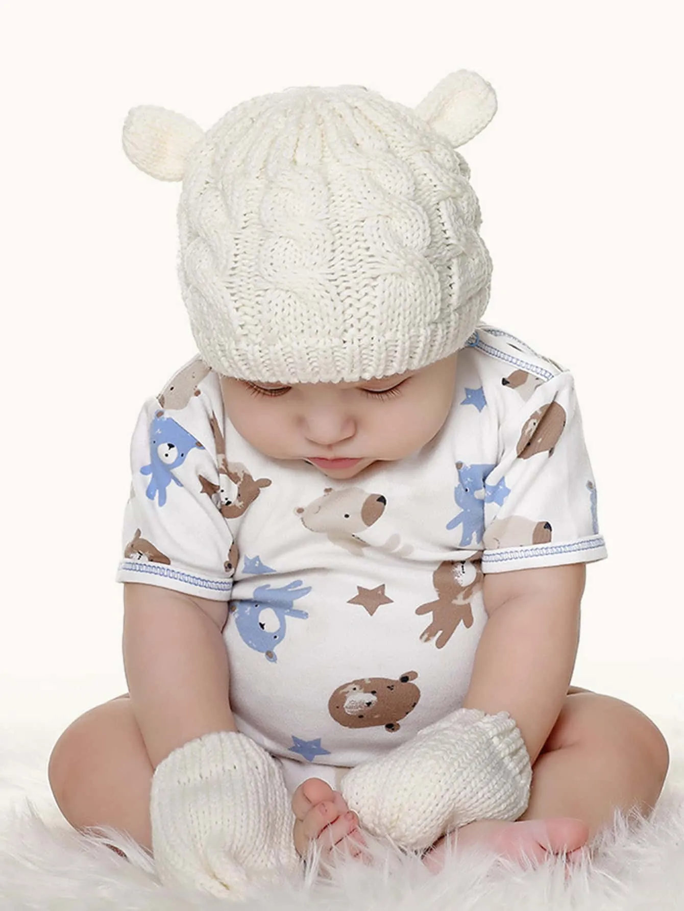 1set  Knitted Hat And Gloves Set- FD