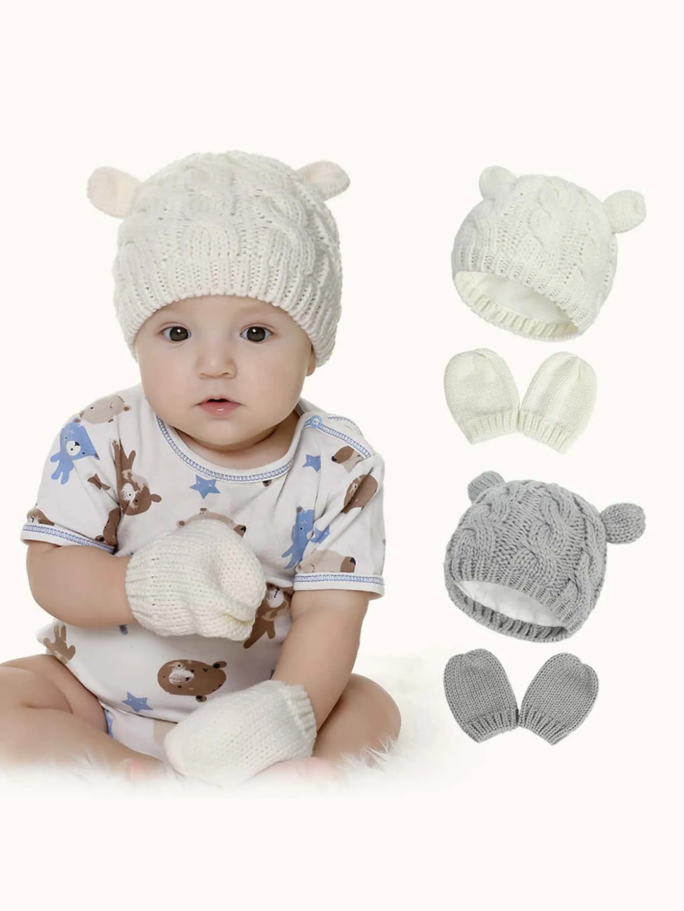 1set  Knitted Hat And Gloves Set- FD