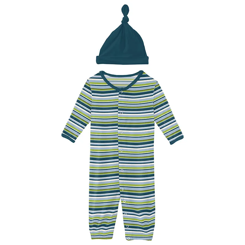 anniversary sailaway stripe layette gown converter & knot hat set