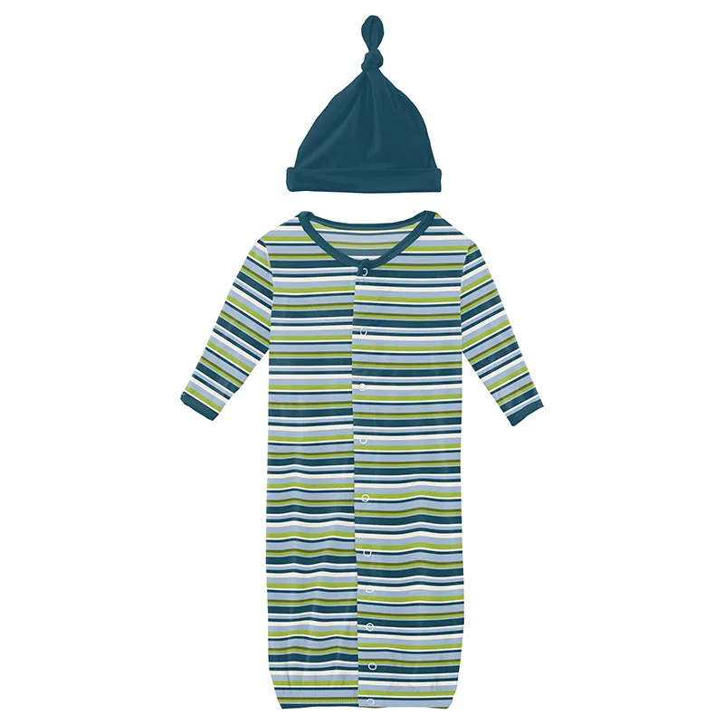 anniversary sailaway stripe layette gown converter & knot hat set
