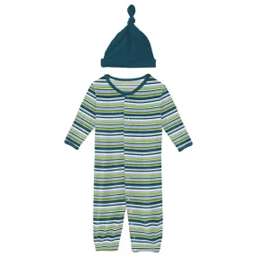 anniversary sailaway stripe layette gown converter & knot hat set
