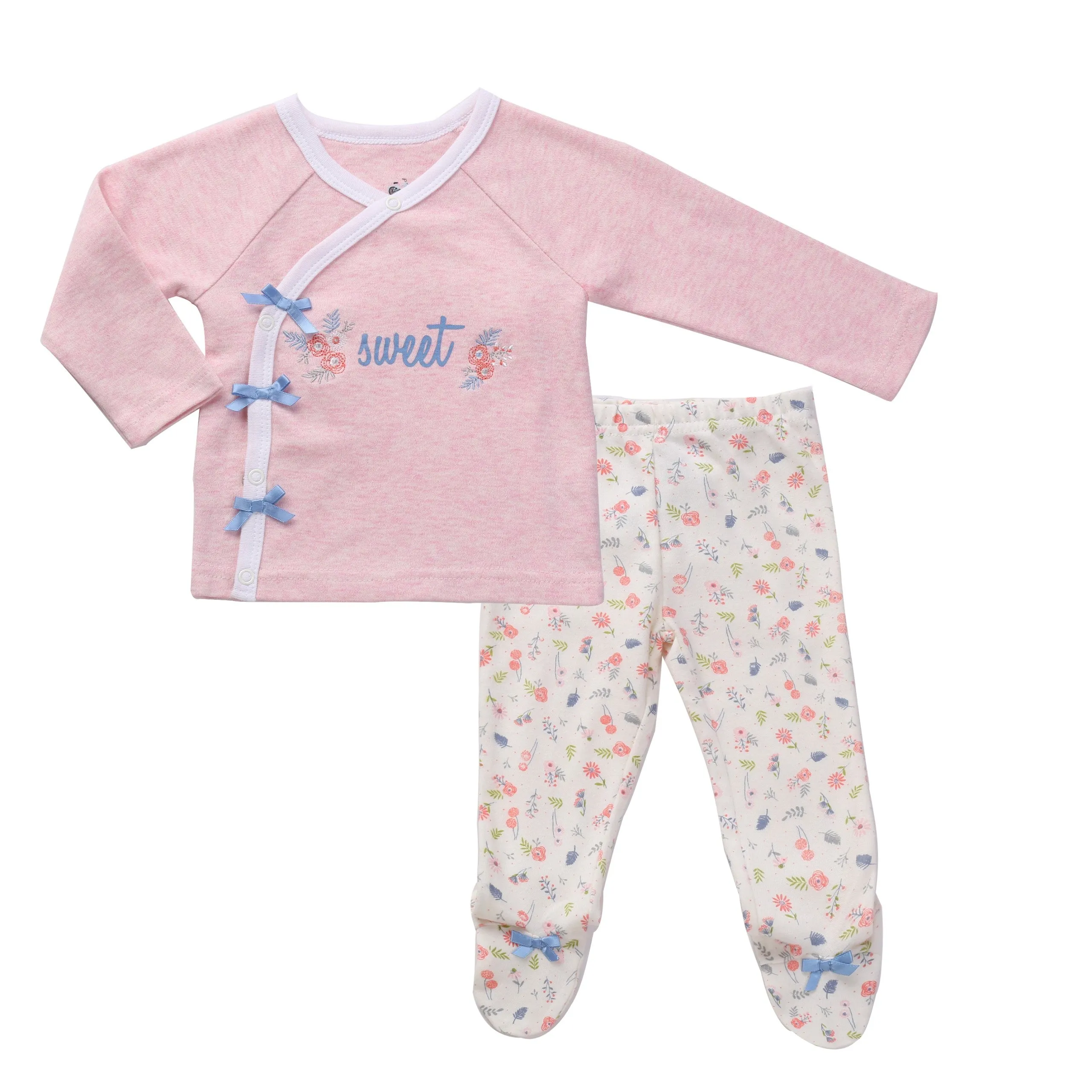 Asher & Olivia Baby Girl Twin Outfits Footed Pant Set Side Snap Footies Pajama