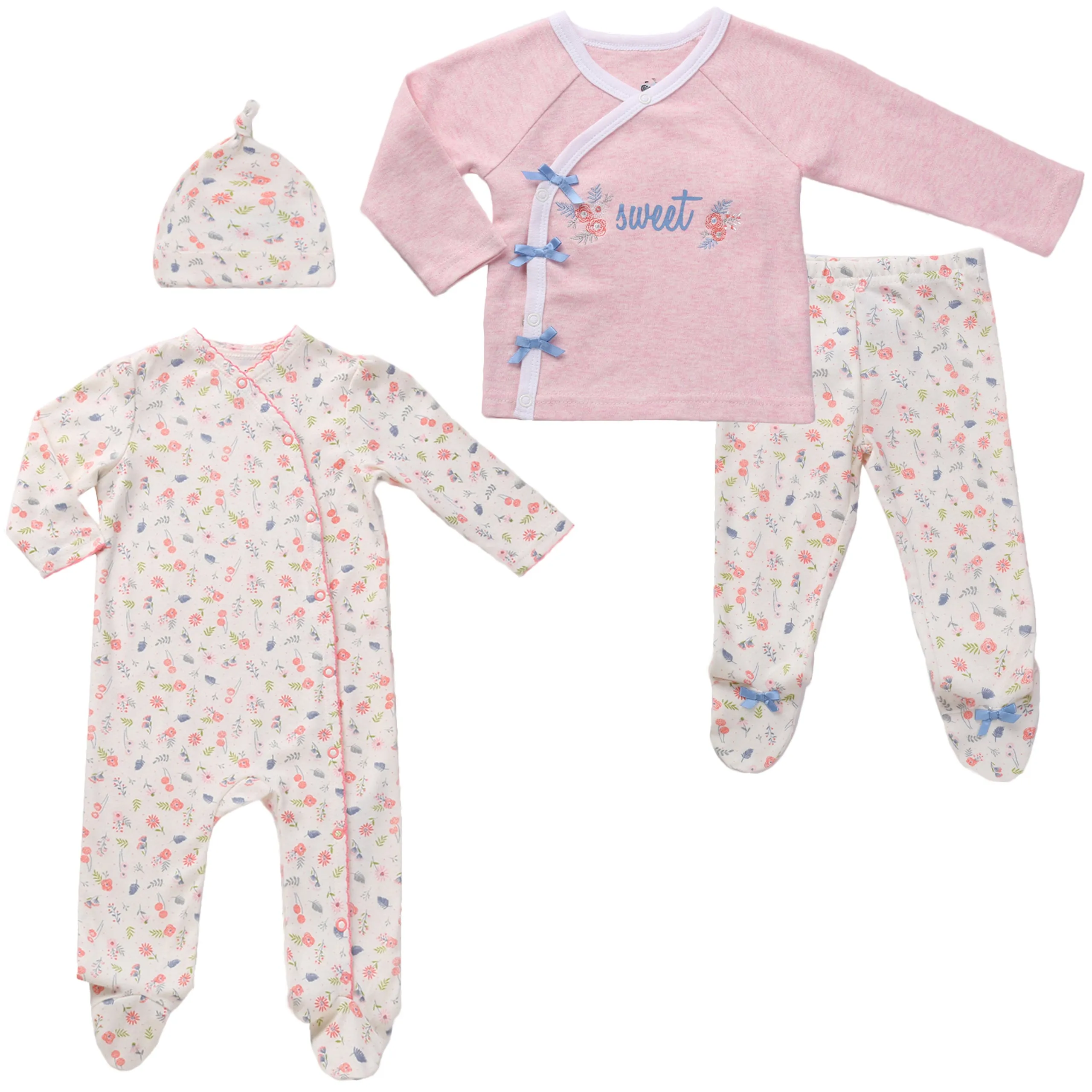Asher & Olivia Baby Girl Twin Outfits Footed Pant Set Side Snap Footies Pajama