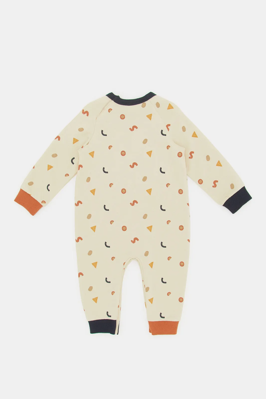 Babies Beige Printed Brushed Fleece Romper