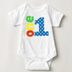 Baby 1st Birthday Onesies - 1 One (Blue Polka)