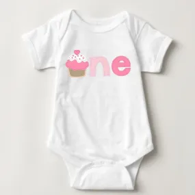 Baby 1st Birthday Onesies - 1 One (Cupcake)