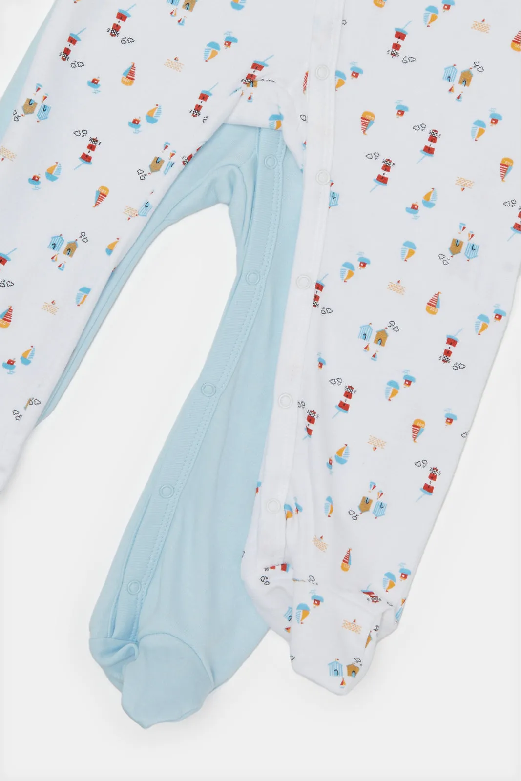 Baby Blue And White Sleepsuit Set (Pack of 2)