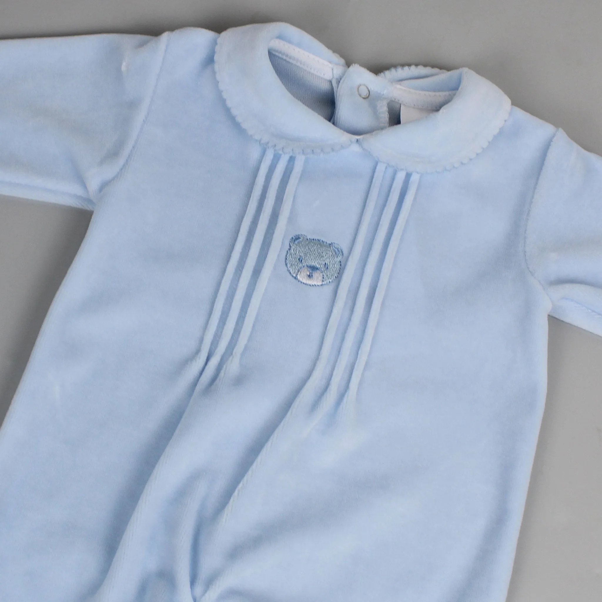 Baby Boys Blue Teddy Velour Snuggle Sleepsuit - Pex