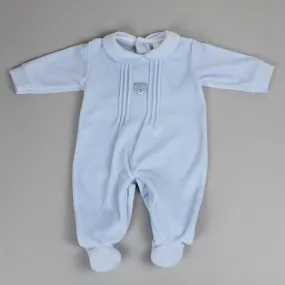 Baby Boys Blue Teddy Velour Snuggle Sleepsuit - Pex