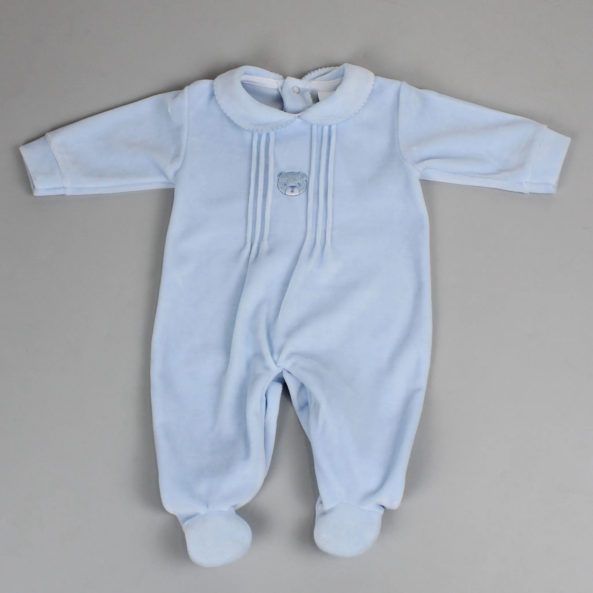Baby Boys Blue Teddy Velour Snuggle Sleepsuit - Pex