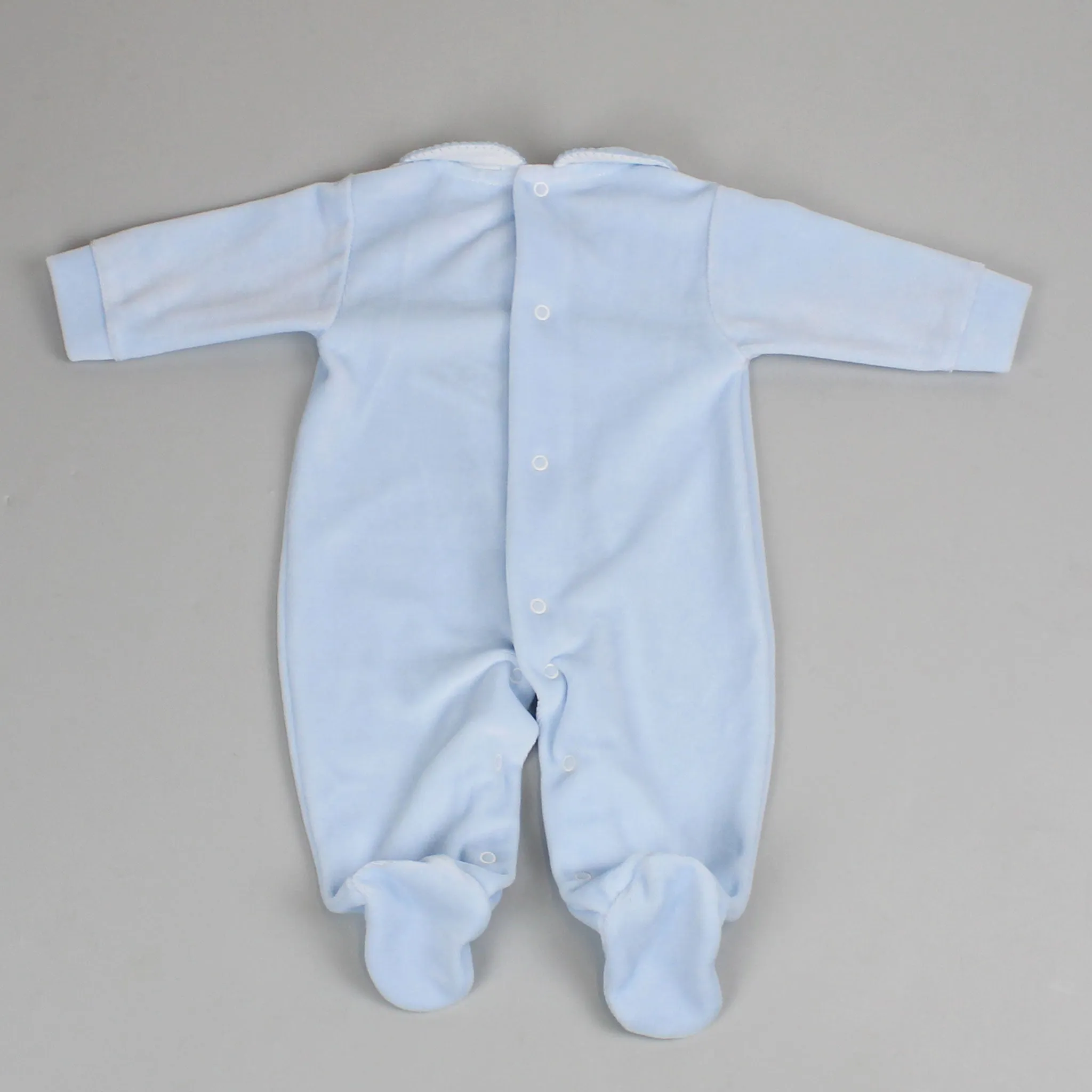 Baby Boys Blue Teddy Velour Snuggle Sleepsuit - Pex
