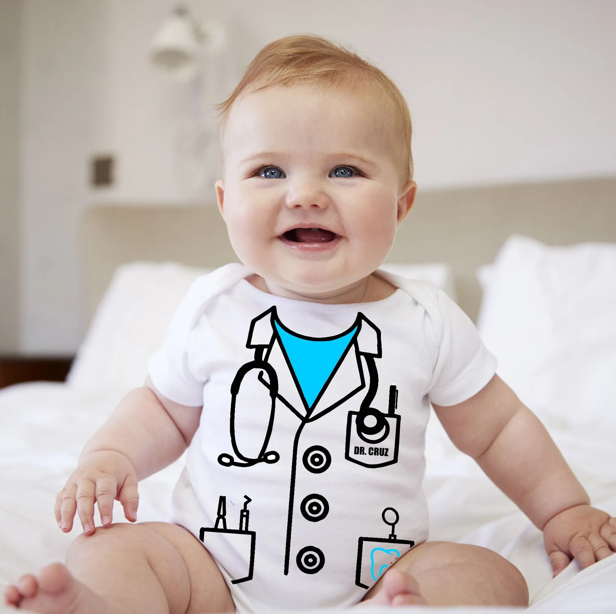 Baby Career Onesies - Dentist Scrub Suit Blue with FREE Name Print