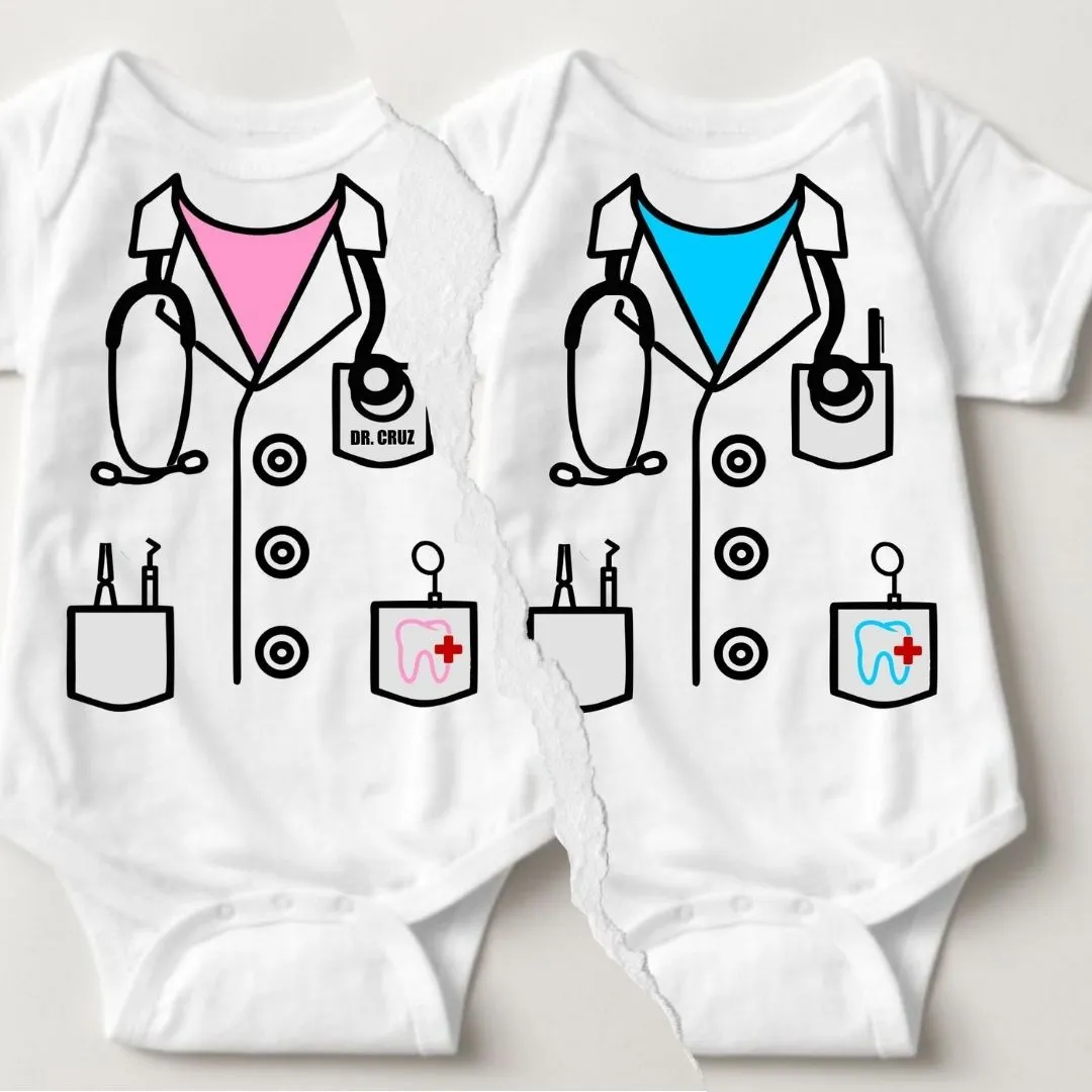 Baby Career Onesies - Dentist Scrub Suit Pink with FREE Name Print