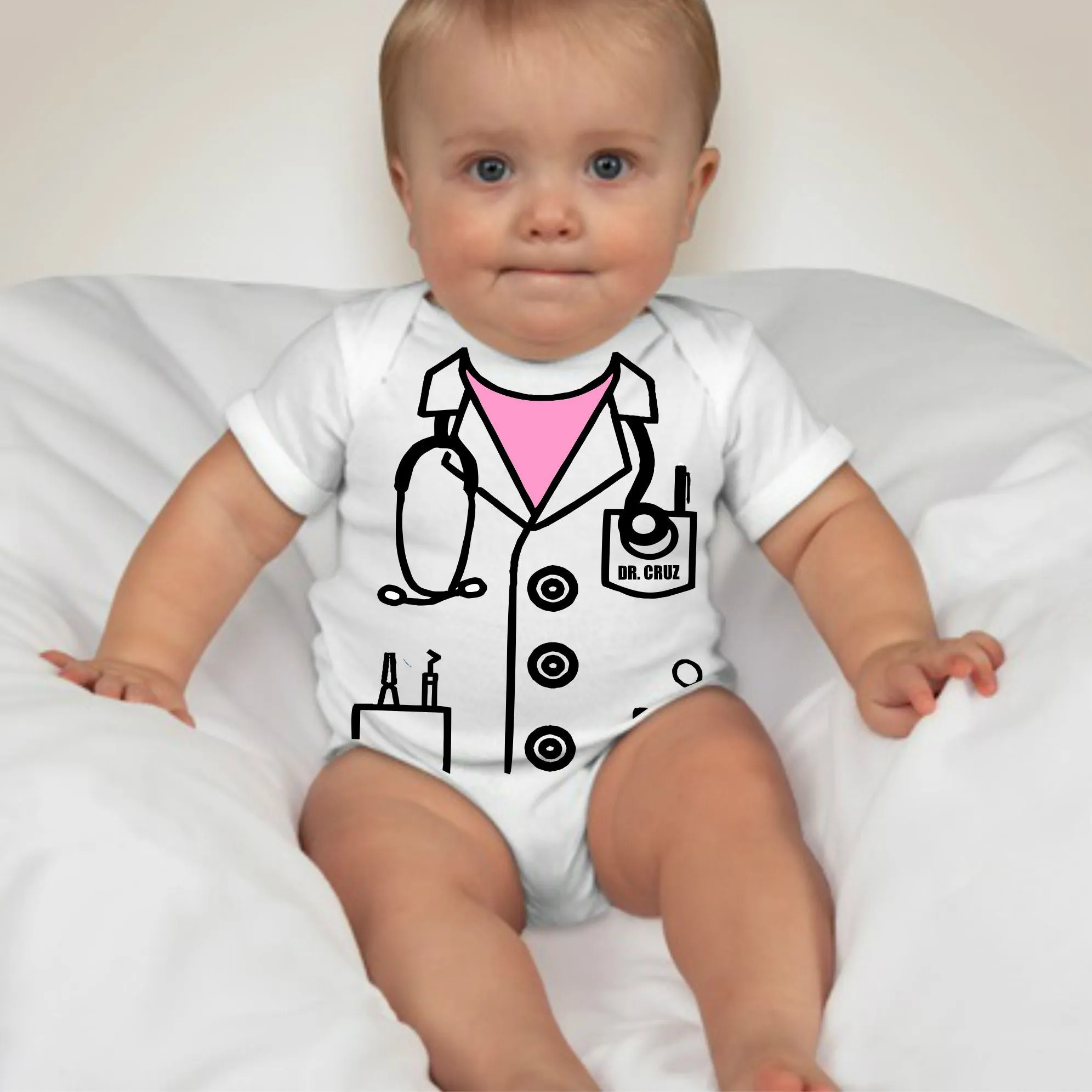 Baby Career Onesies - Dentist Scrub Suit Pink with FREE Name Print