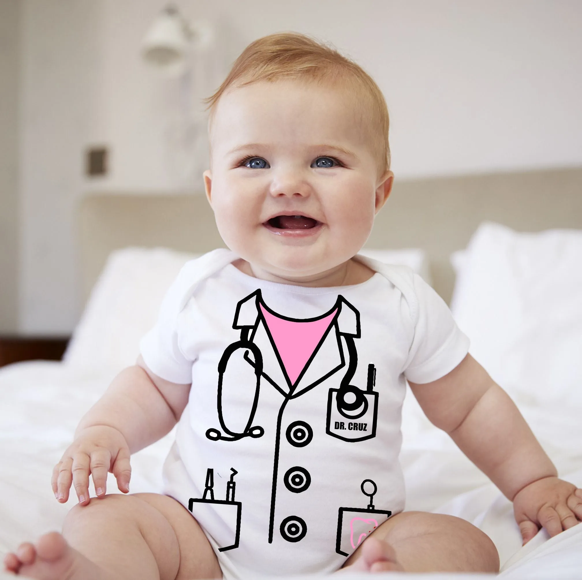 Baby Career Onesies - Dentist Scrub Suit Pink with FREE Name Print