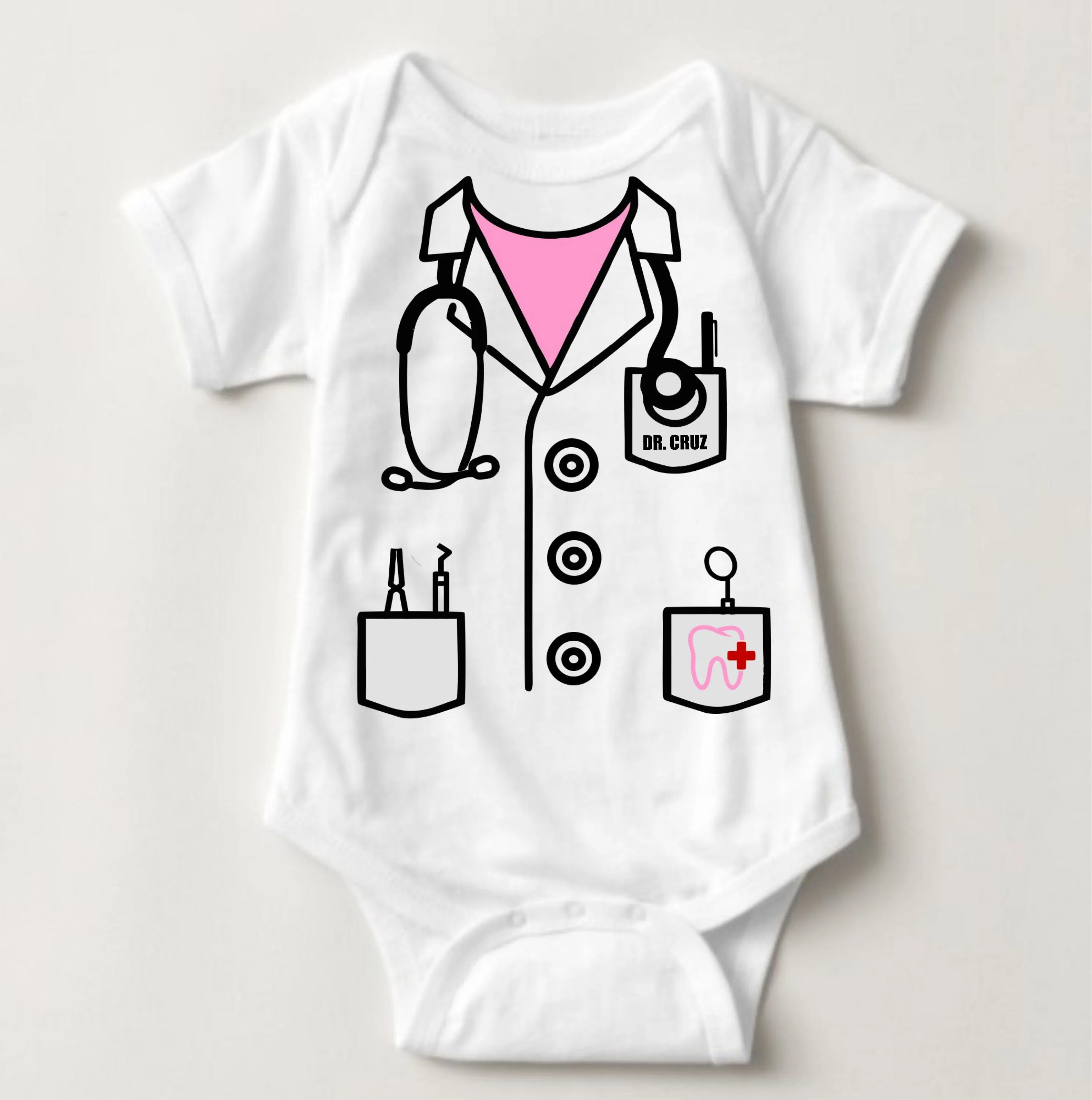 Baby Career Onesies - Dentist Scrub Suit Pink with FREE Name Print