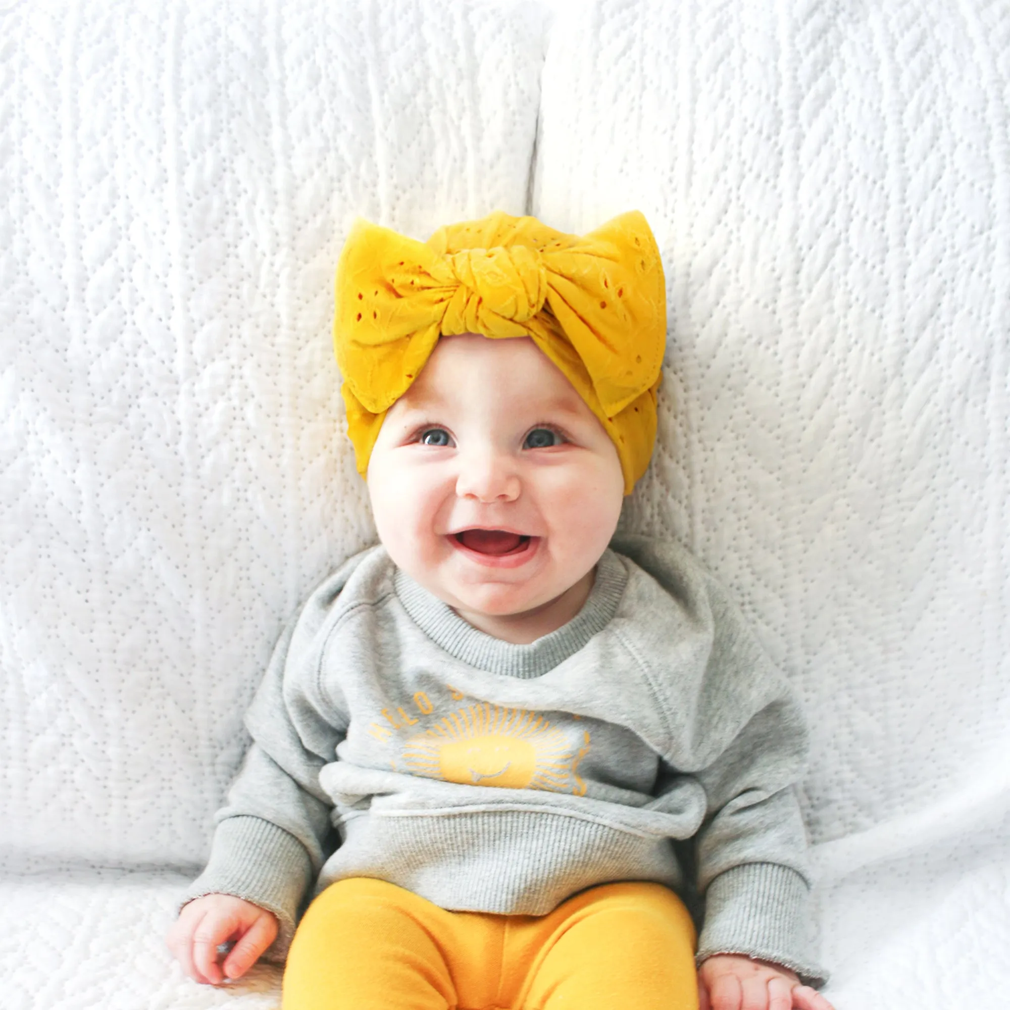 Baby Eyelet Turban Hat Headband | Yellow