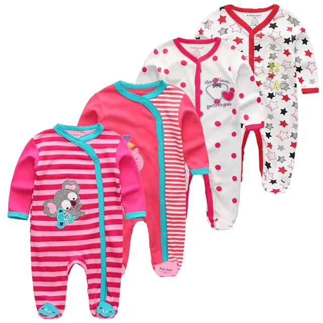 Baby Girl Long Sleeve 4pk Footed Onesie