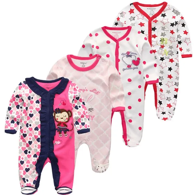 Baby Girl Long Sleeve 4pk Footed Onesie