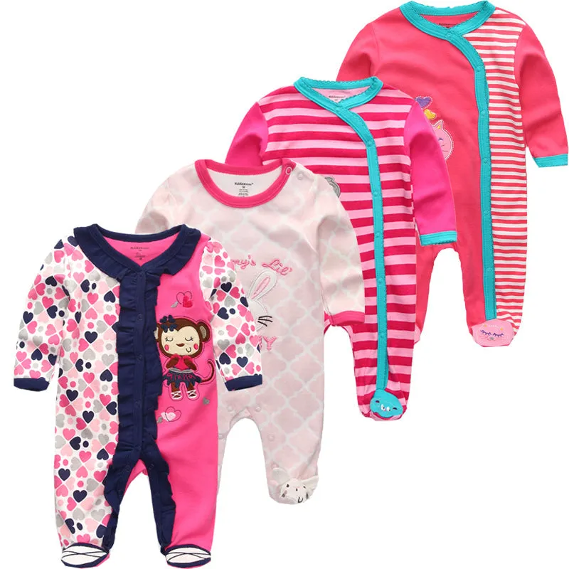 Baby Girl Long Sleeve 4pk Footed Onesie