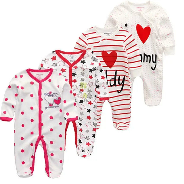 Baby Girl Long Sleeve 4pk Footed Onesie