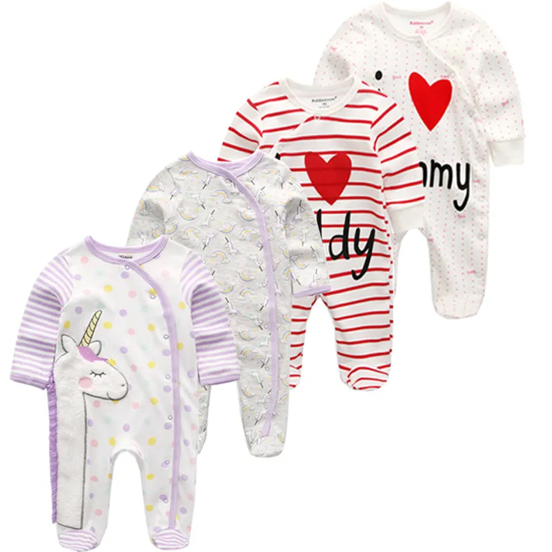 Baby Girl Long Sleeve 4pk Footed Onesie