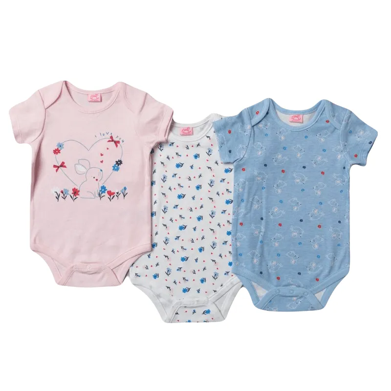 Baby Girls 3 Pack Bunny Bodysuits