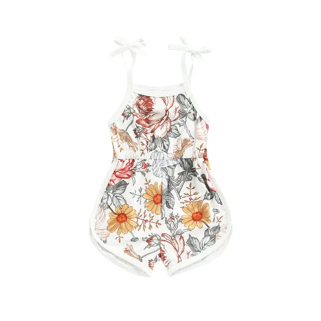 BABY GIRLS FLOWERS & STRIPES TIE UP ROMPER