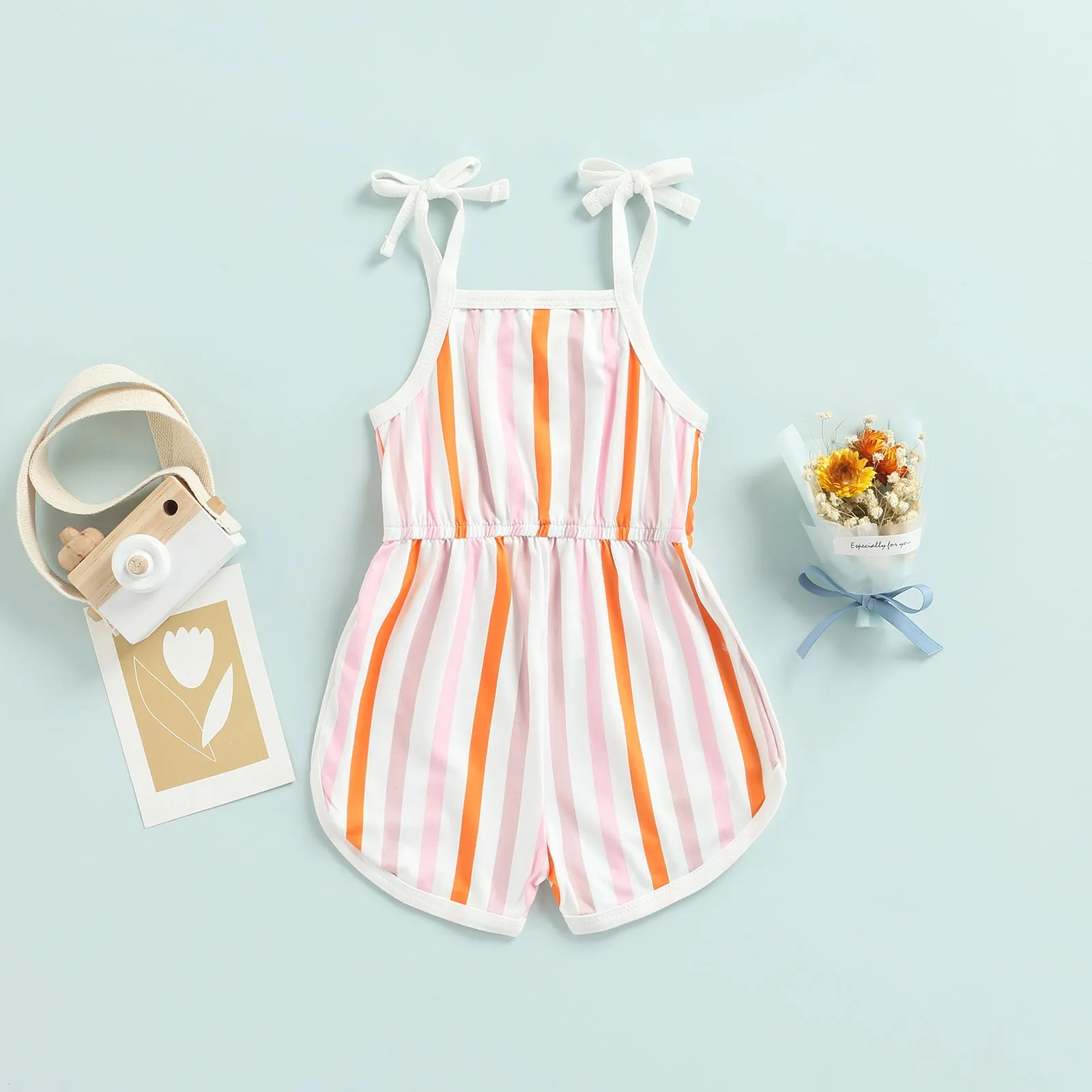 BABY GIRLS FLOWERS & STRIPES TIE UP ROMPER