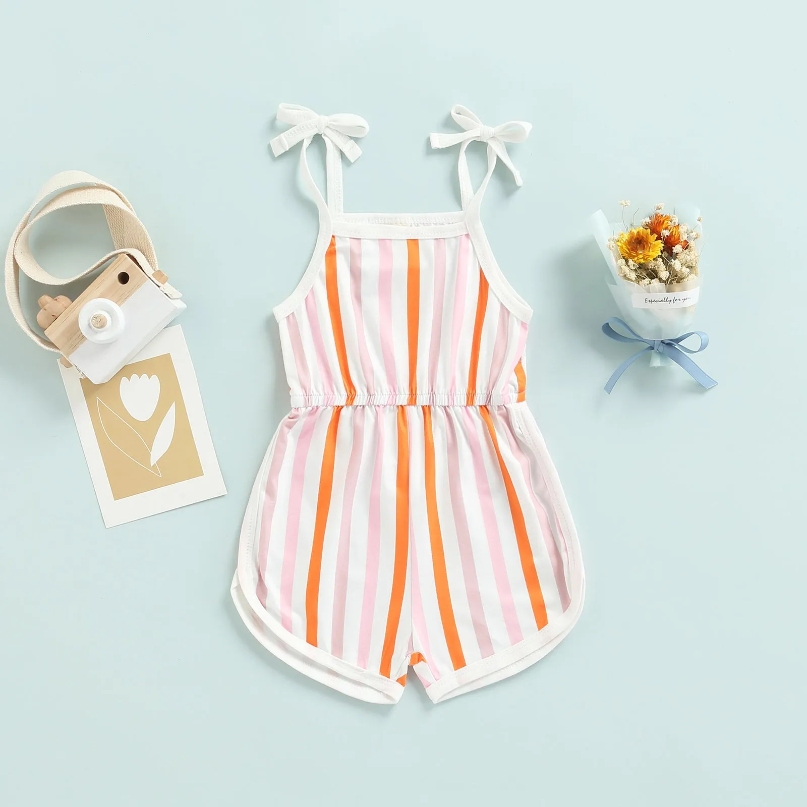 BABY GIRLS FLOWERS & STRIPES TIE UP ROMPER