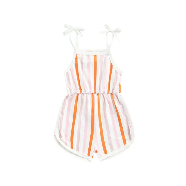 BABY GIRLS FLOWERS & STRIPES TIE UP ROMPER