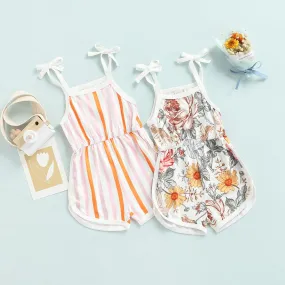 BABY GIRLS FLOWERS & STRIPES TIE UP ROMPER