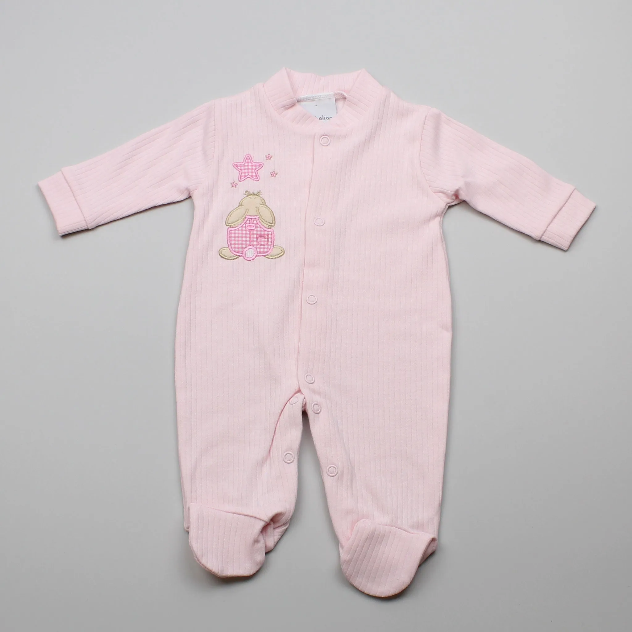 Baby Girls Sleepsuit - Pink - Applique Rabbit