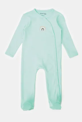 Baby Mint And White Printed Sleepsuit Set (Pack of 2)