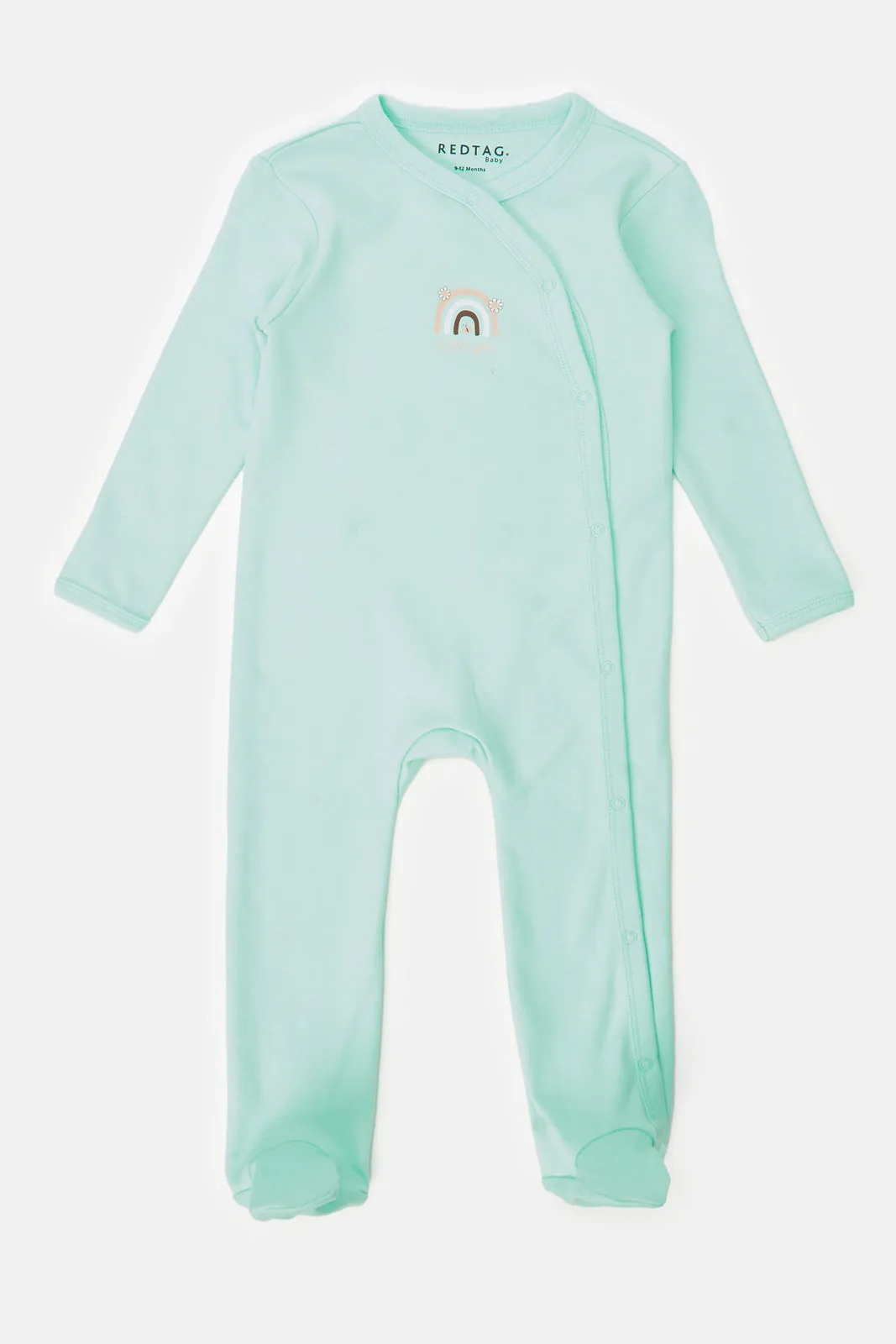Baby Mint And White Printed Sleepsuit Set (Pack of 2)