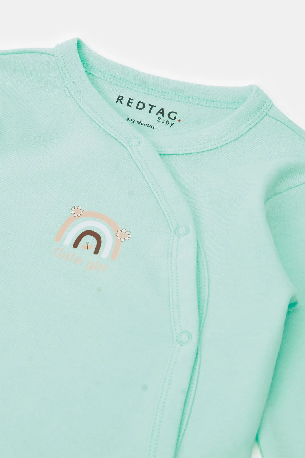 Baby Mint And White Printed Sleepsuit Set (Pack of 2)