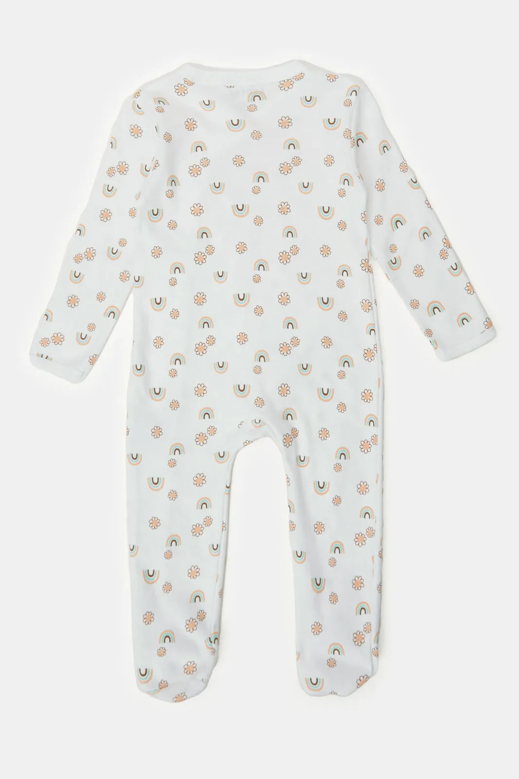 Baby Mint And White Printed Sleepsuit Set (Pack of 2)