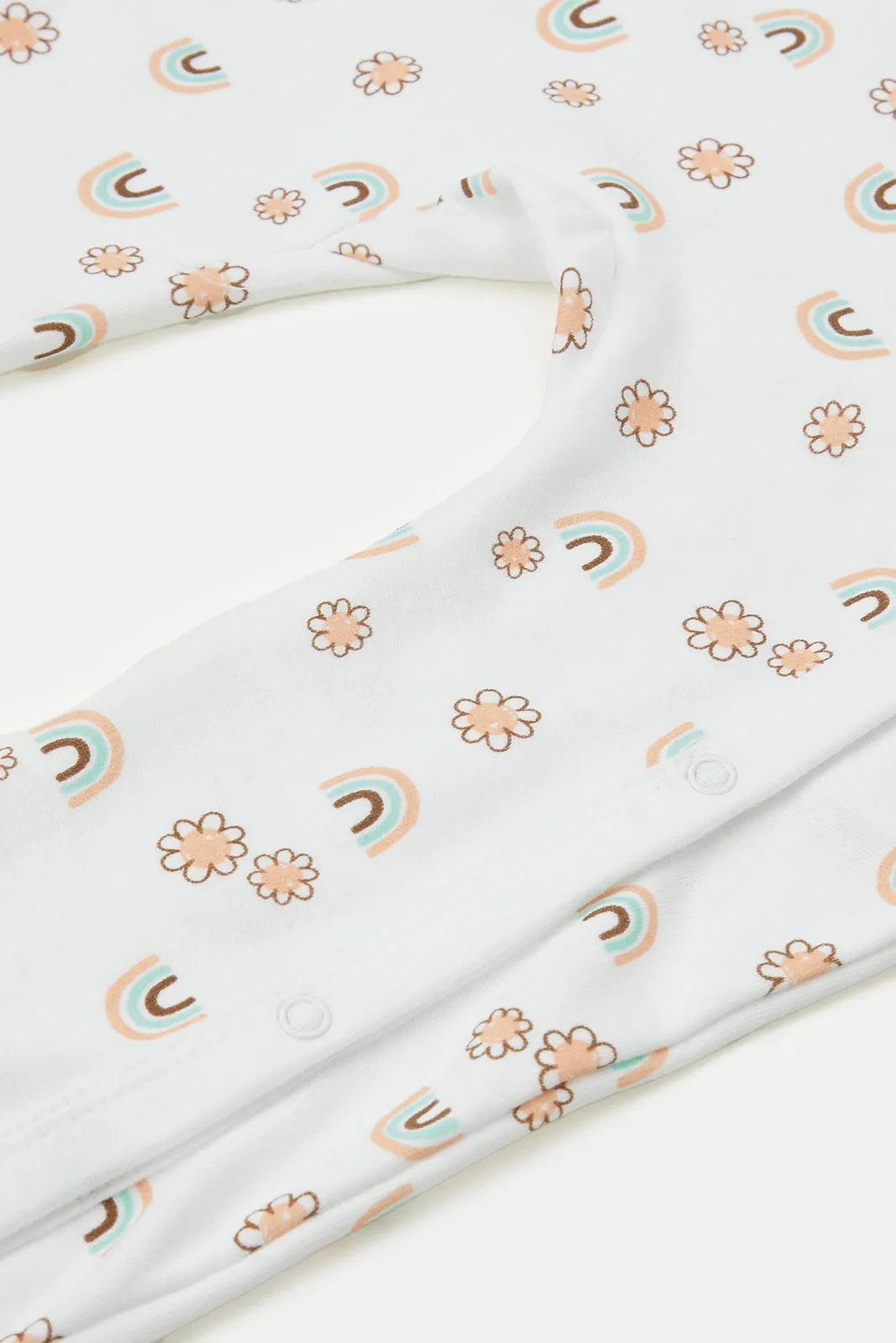 Baby Mint And White Printed Sleepsuit Set (Pack of 2)