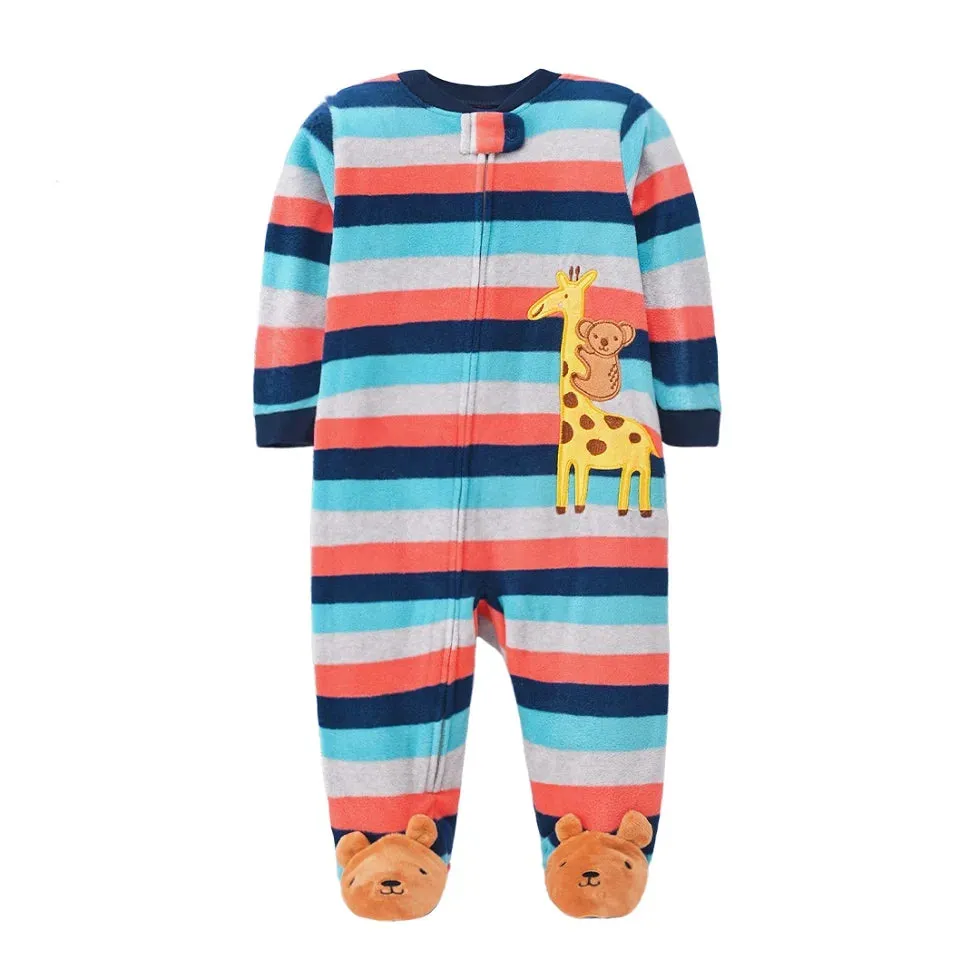 Baby Overall Cartoon Animal Print Fleece Warm Rompers