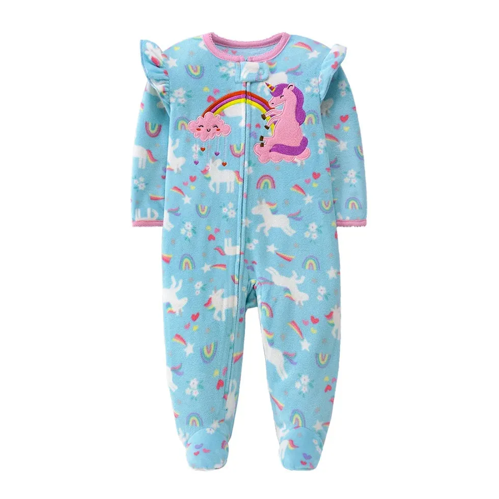 Baby Overall Cartoon Animal Print Fleece Warm Rompers