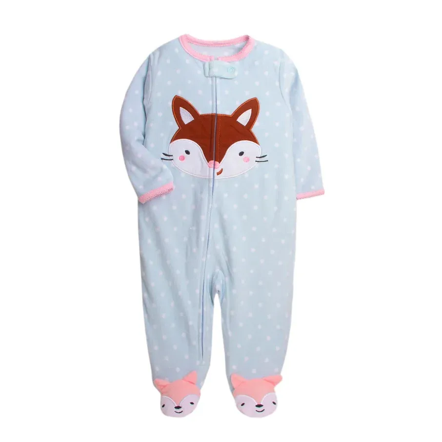 Baby Overall Cartoon Animal Print Fleece Warm Rompers
