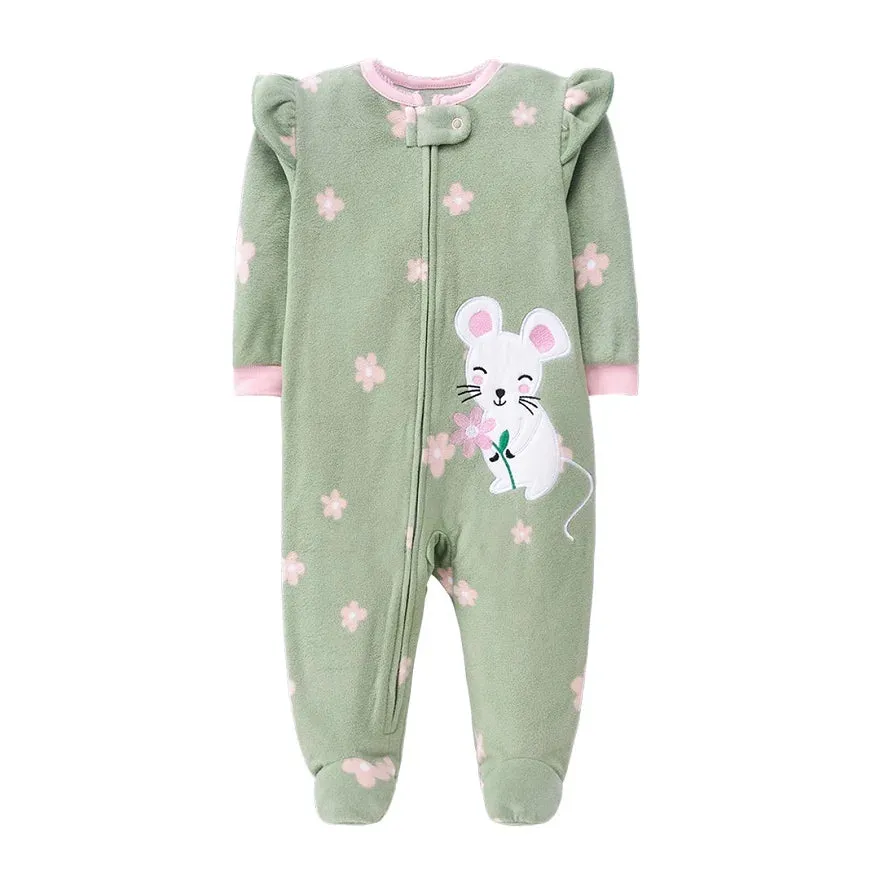Baby Overall Cartoon Animal Print Fleece Warm Rompers
