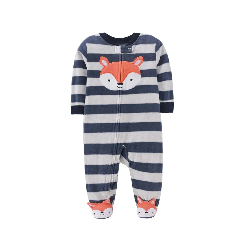 Baby Overall Cartoon Animal Print Fleece Warm Rompers