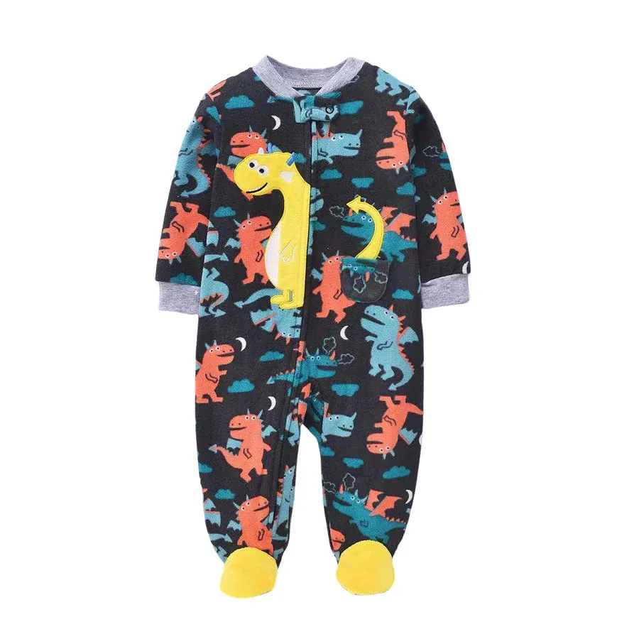 Baby Overall Cartoon Animal Print Fleece Warm Rompers