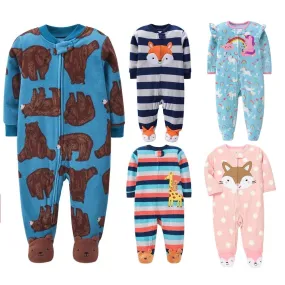 Baby Overall Cartoon Animal Print Fleece Warm Rompers