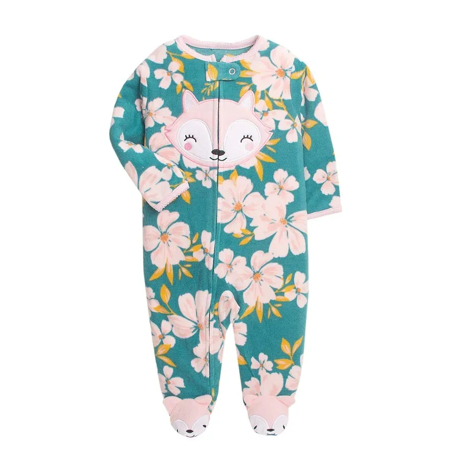 Baby Overall Cartoon Animal Print Fleece Warm Rompers