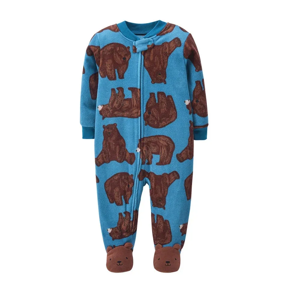 Baby Overall Cartoon Animal Print Fleece Warm Rompers