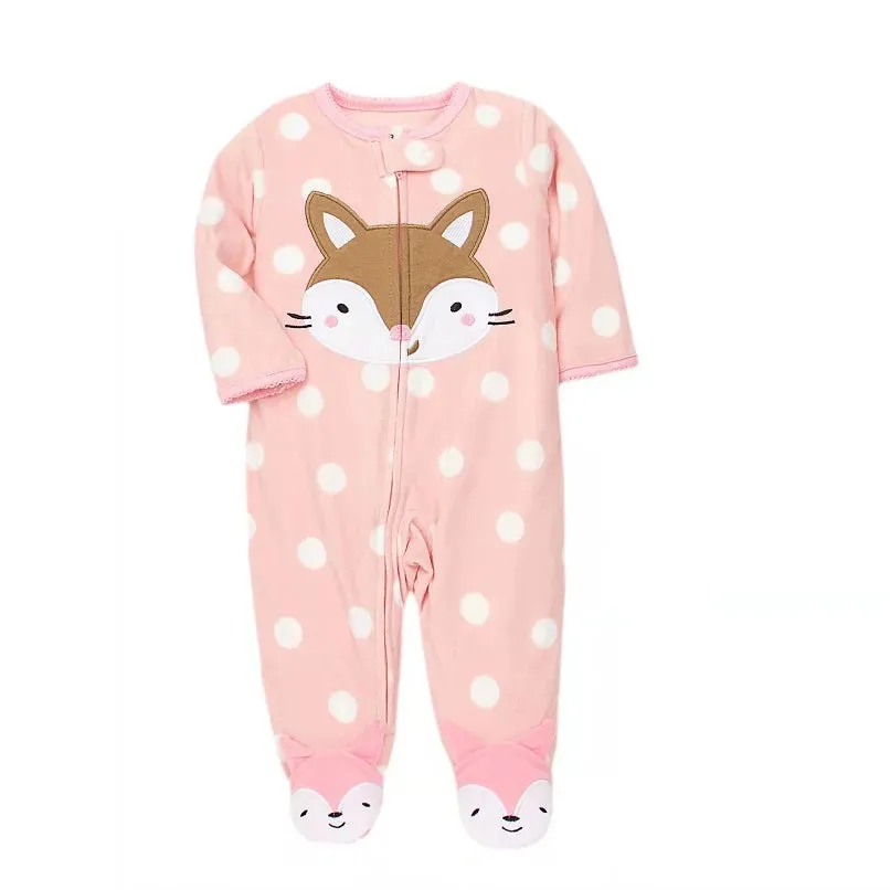 Baby Overall Cartoon Animal Print Fleece Warm Rompers